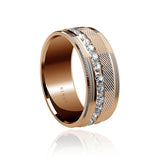 Rose Gold Diamond Band Men's 8.50mm Textured Rose Gold Ring with approximately 1.3 carat of brilliant cut diamonds