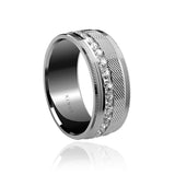 White Gold Diamond Wedding Band Men's 8.50mm Textured White Gold Ring with approximately 1.3 carat of brilliant cut diamonds