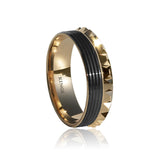 Unique Men's Wedding Band 18 Karat Crown Shape Yellow Gold Two Tone Ring with Comfort Fit