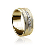 Designer Men's Diamond Ring 8.50mm Textured Yellow Gold Ring with approximately 0.9 carat of brilliant cut diamonds