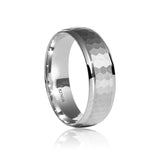Mens White Gold Band 18 Karat Matte Hexagon Textured White Gold Ring with Comfort Fit