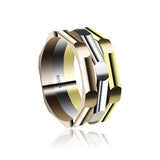 Elegant Men's Wedding Band 18 Karat Matte Fusion White Yellow and Rose Gold Ring with matte facets