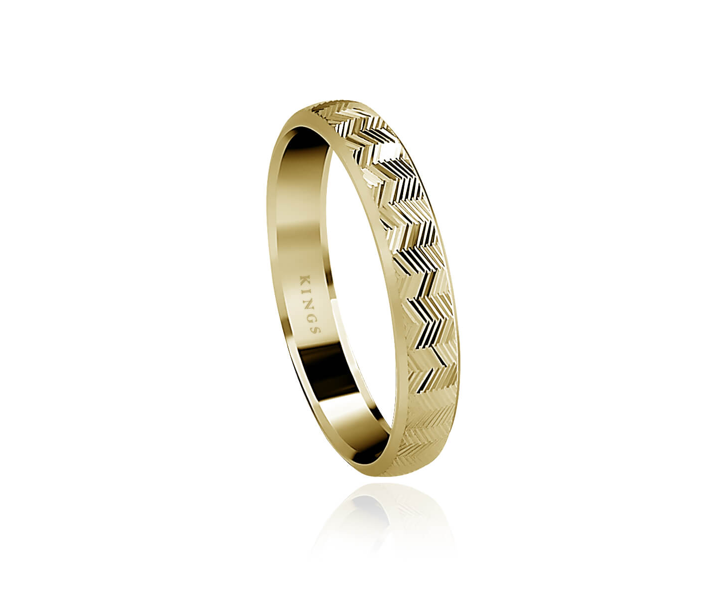 Wedding Rings For Women Thin pinky yellow gold ring with zig zag glossy texture by kings