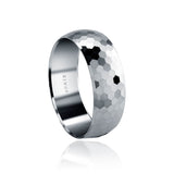 Men's White Gold Wedding Band 18 Karat Hexagon Textured glossy White Gold Ring with Comfort Fit