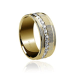 Iced Mens Ring Men's 8.50mm Textured Yellow Gold Ring with approximately 1.3 carat of brilliant cut diamonds