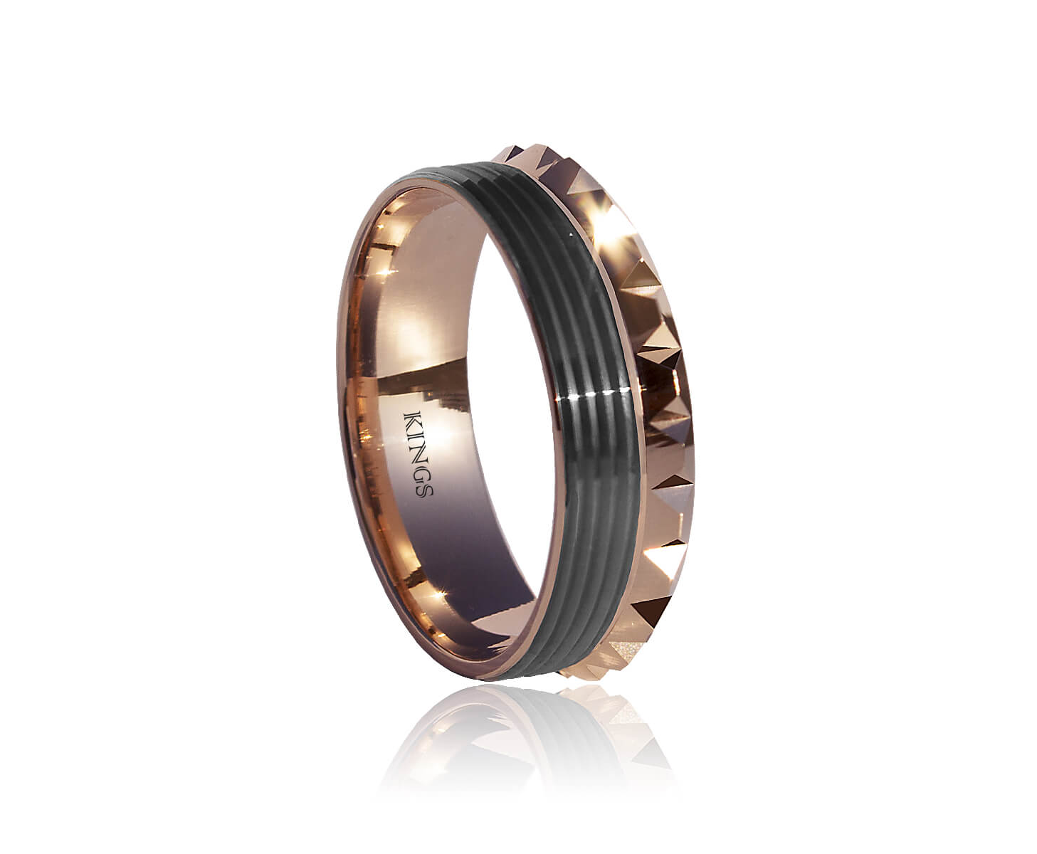 Mens Rose Gold Wedding Band 18 Karat Crown Shape Rose Gold Two Tone Ring with Comfort Fit