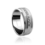 Men's Diamond Wedding Band 8.50mm Textured White Gold Ring with approximately 0.9 carat of brilliant cut diamonds