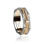 Men's Fusion Gold Ring 18 Karat Matte and Lines Fusion White and Rose Gold Ring