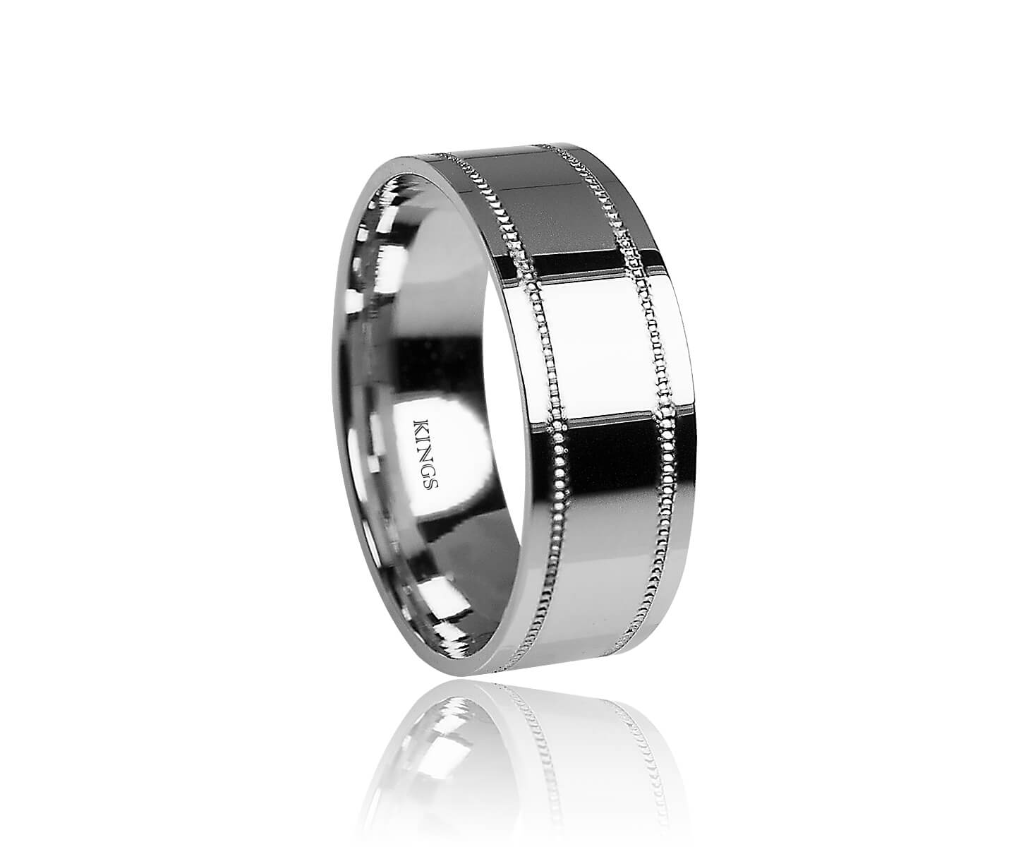 White Gold Ring For Men with knurling lines 7mm Ring by Kings