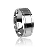 White Gold Ring For Men with knurling lines 7mm Ring by Kings