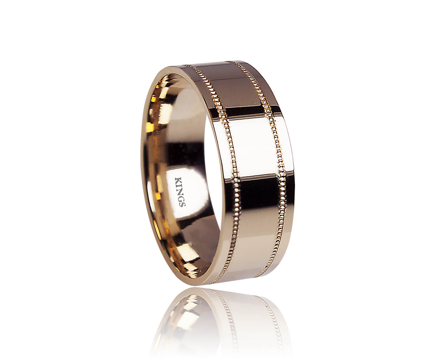 Rose Gold Ring 18K with knurling lines 7mm Ring by Kings