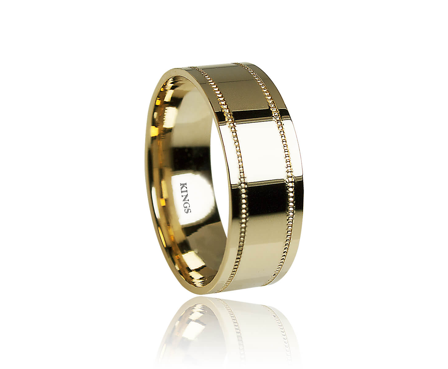 Mens Gold Ring 18K yellow Gold with knurling lines 7mm Ring by Kings