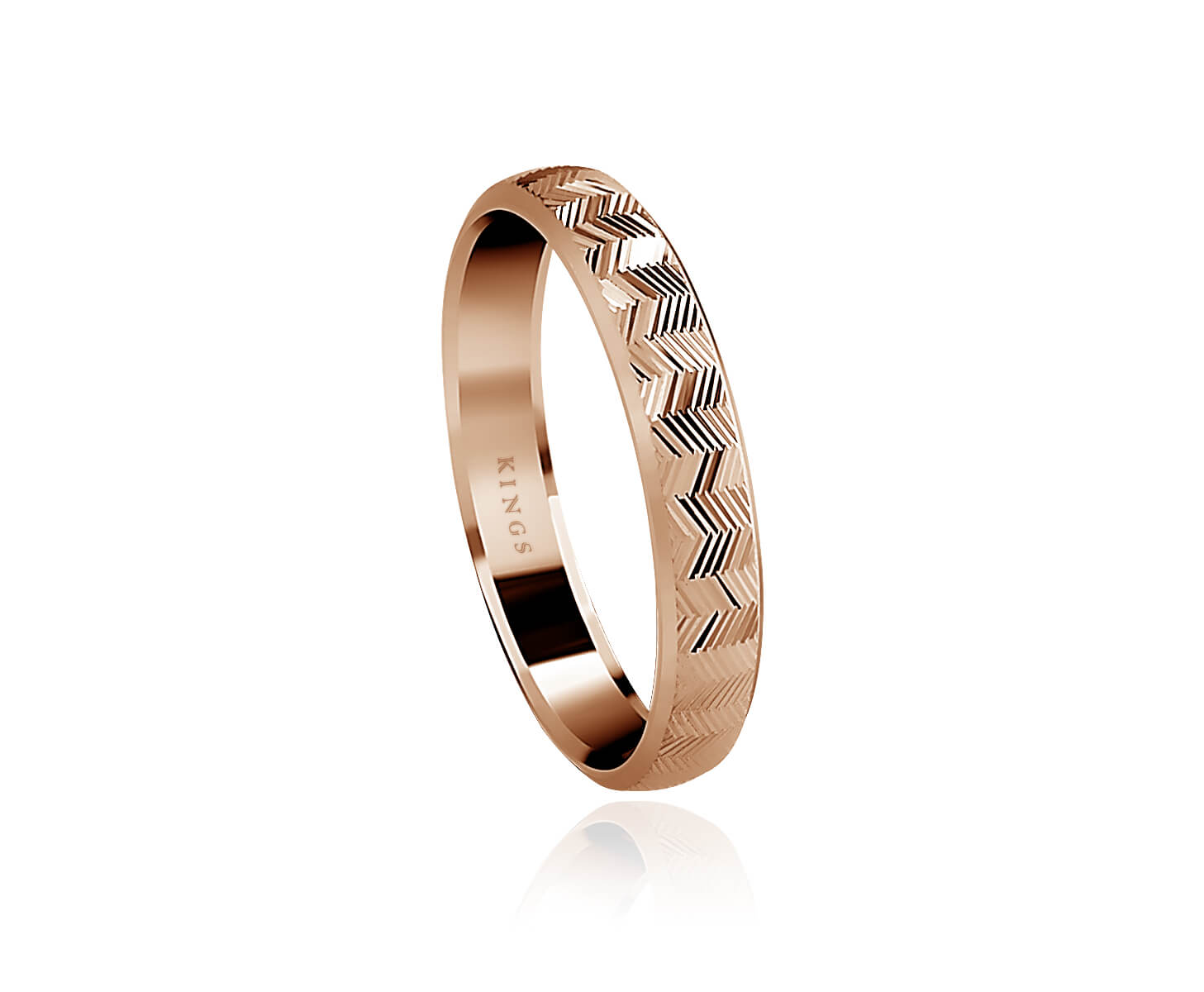 Women's Ring Rose Gold Thin pinky rose gold ring with zig zag glossy texture by kings