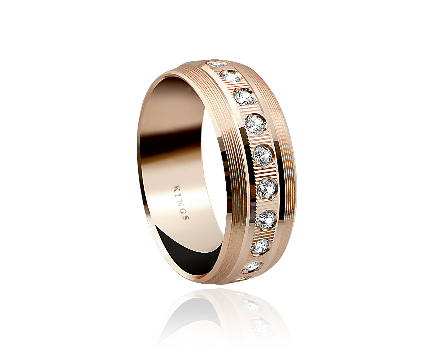 Diamond Rose Gold Ring Men's 8.50mm Rose Gold Ring with approximately 1 carat of brilliant cut diamonds