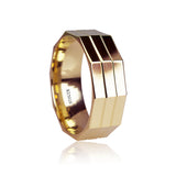 Men's Rose Gold Ring Band 18 Karat Facets Rose Gold Ring with Comfort Fit