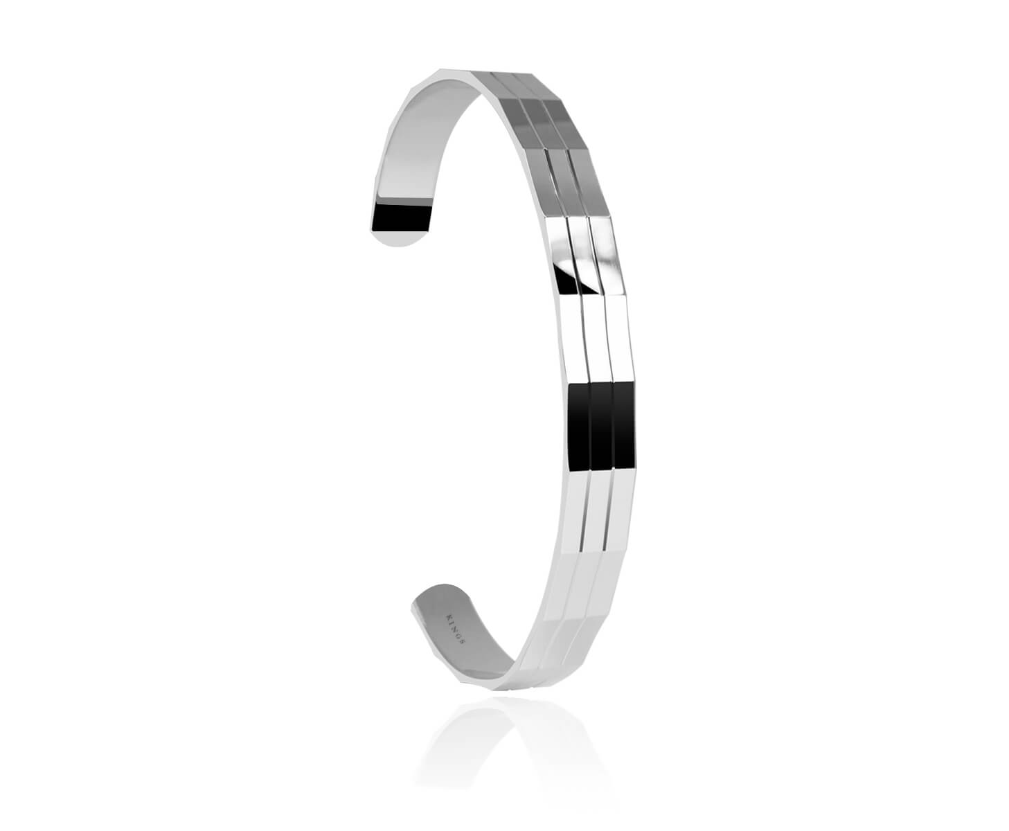 Men's Broad Silver Bracelet Faceted glossy sterling silver cuff bracelet 7mm
