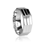 Men's White Gold Ring Band 18 karat Facets White Gold Ring with Comfort Fit