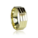 Mens Gold Wedding Bands 18 Karat Facets Yellow Gold Ring with Comfort Fit