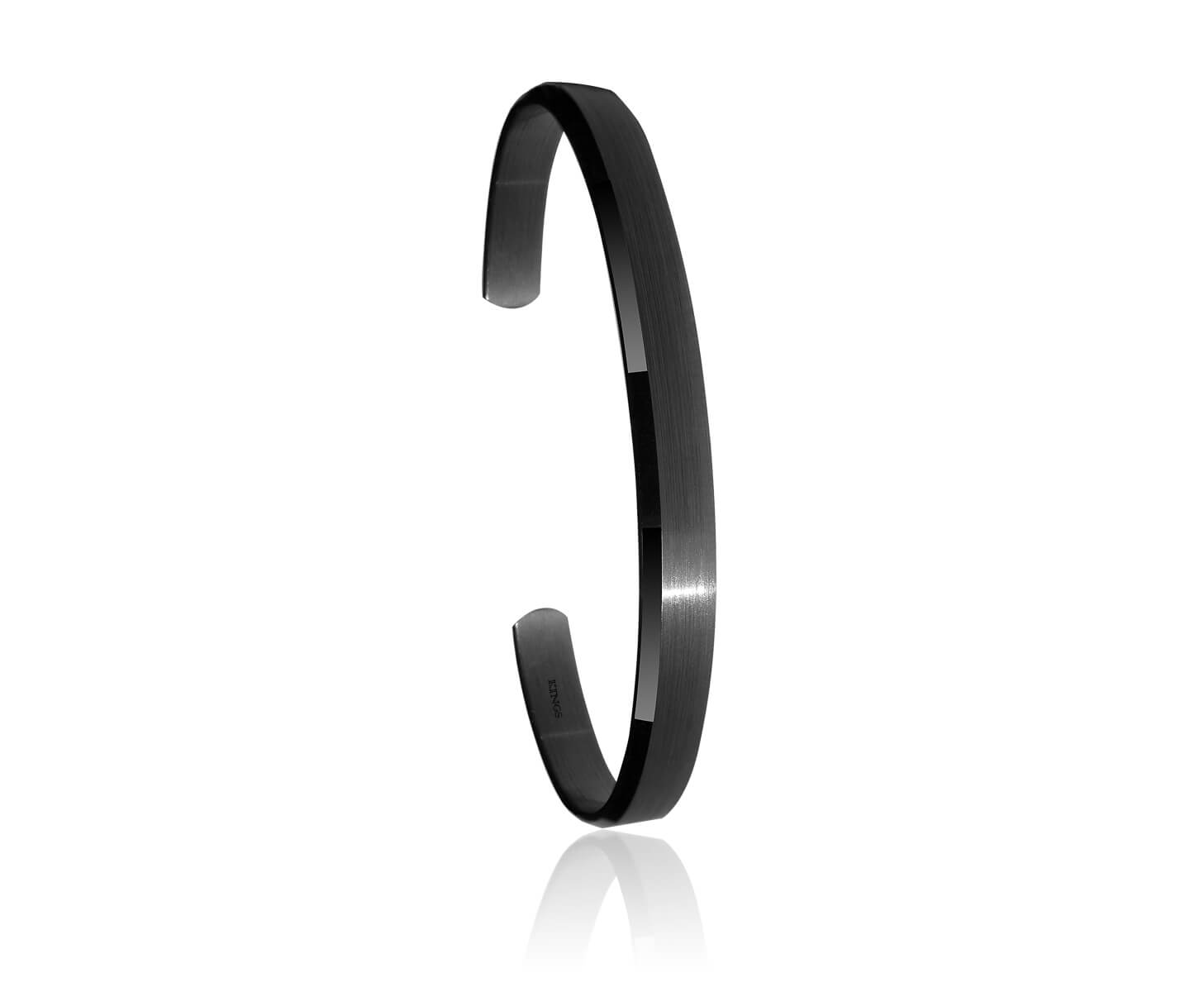 Mens Silver Cuff Elegant brushed matte with one side glossy black sterling silver cuff bracelet