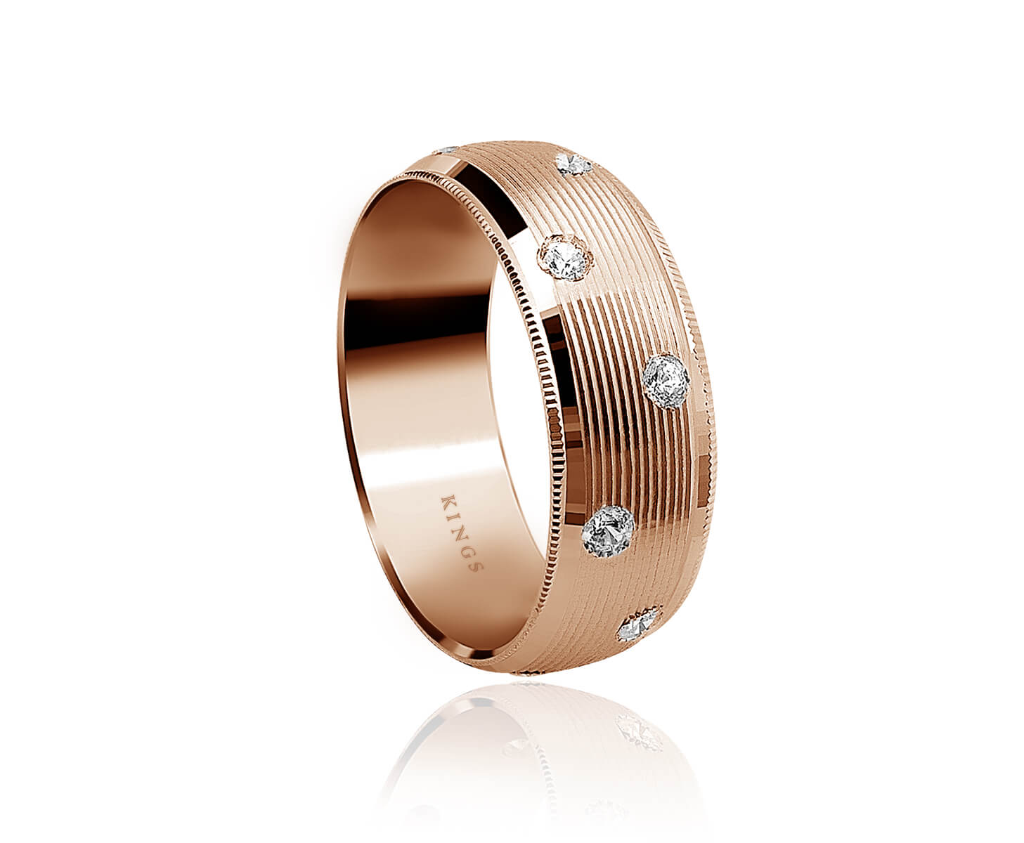 Diamond Wedding Band Him Dome Shaped Men's 8.50mm Rose Gold Ring with approximately 0.5 carat of brilliant cut diamonds