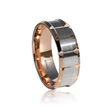 Mens Wedding Band Arrow shaped 18 karat Rose Gold Two Tone Ring with Comfort Fit